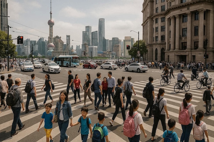 Busy intersection in Shanghai China Busy intersection in Shanghai China