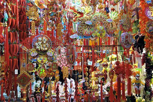 Colorful decorations for the Lunar New Year celebrations in Hong Kong