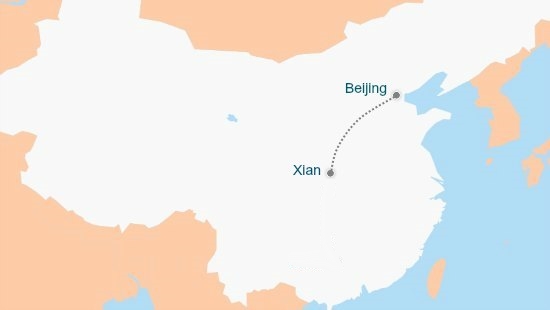 China Guided Tour Map Beijing to Xian