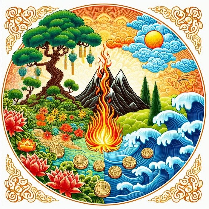 Five Elements: Wood, Fire, Earth, Metal, Water